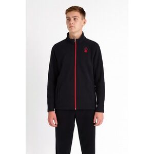 SPYDER Youth Boys Size XL18 Fleece Jacket Black with Red Accents